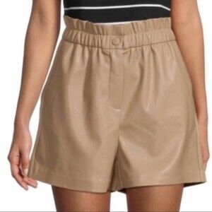 Laundry by Shelli Segal Tan Leather Paperbag Shorts Size S